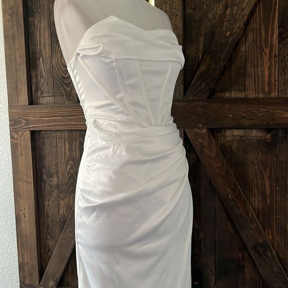 NWT KUTUMAI Cowl Neck Satin Corset Dress Strapless Tube Top Split Party Cocktail - Picture 13 of 16